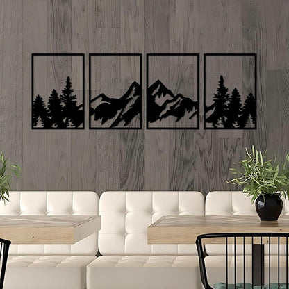 4er Set Metall Berg Wandkunst Dekor - Rustikale Berge Deko 127x40 cm