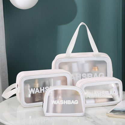Transparente Reise Kulturbeutel Set 4-teilig Weiß PU-Leder PVC Organizer