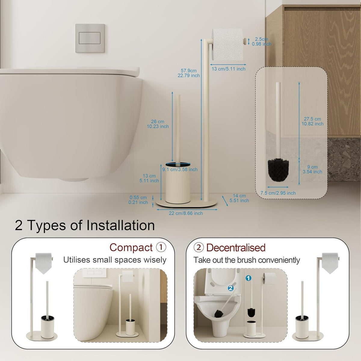 WC Garnitur Weiß mit Toilettenpapierhalter & Bürste