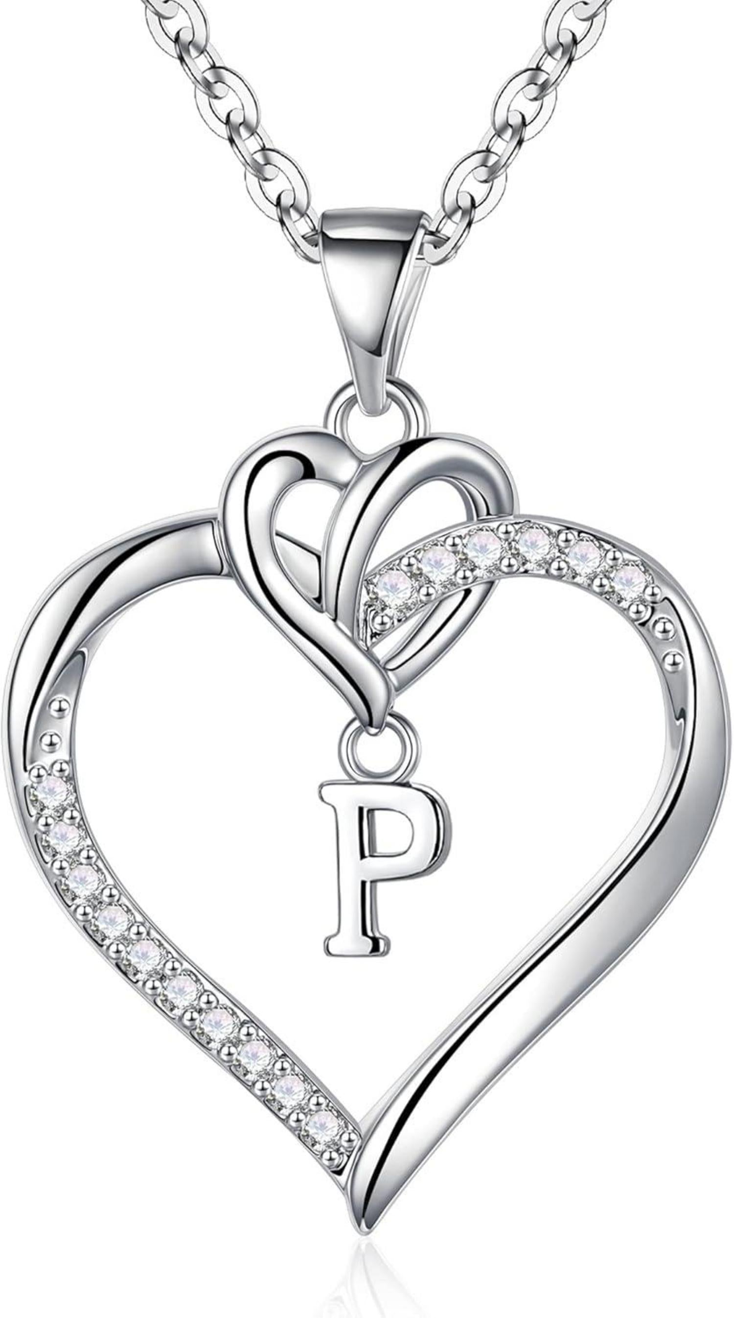 Valentinstag Geschenk Frauen Herzanhänger Initiale Zirkonia Silber