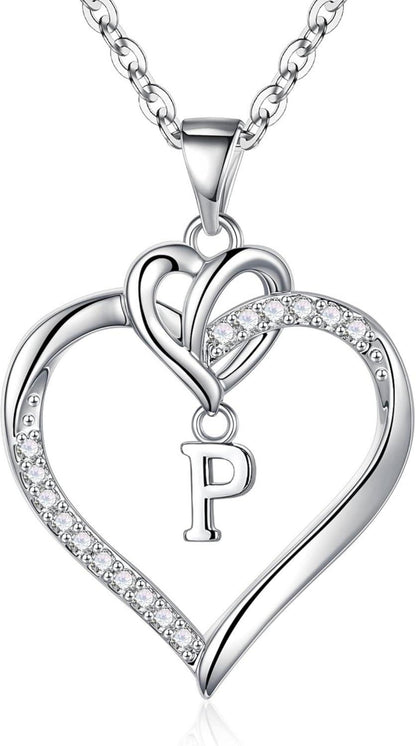 Valentinstag Geschenk Frauen Herzanhänger Initiale Zirkonia Silber