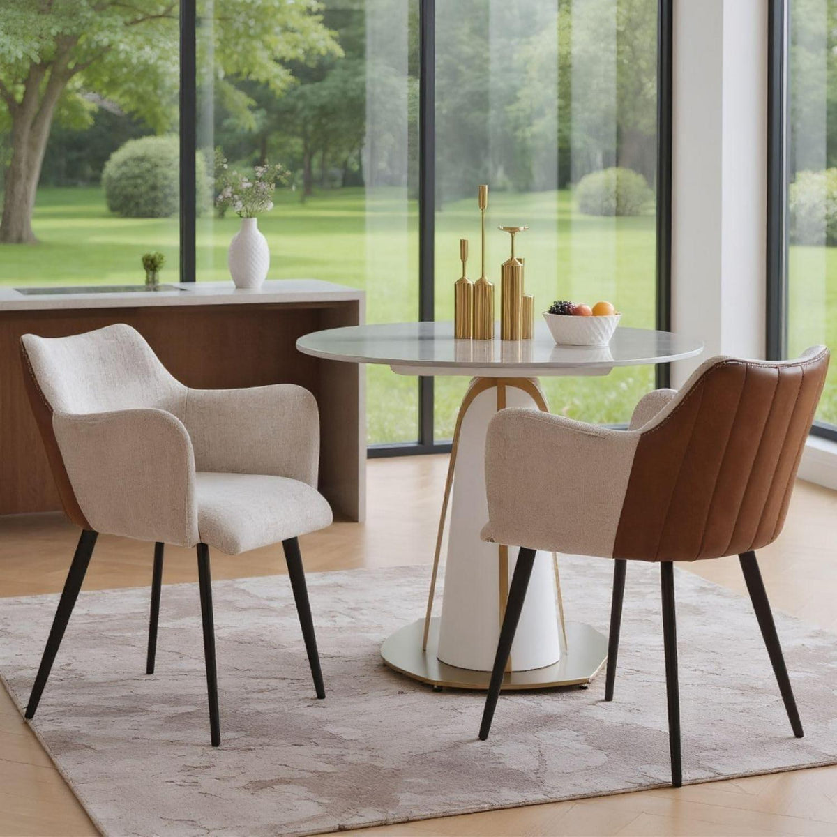 Esszimmerstühle 2er Set Modern Beige Leinen in Lederoptik