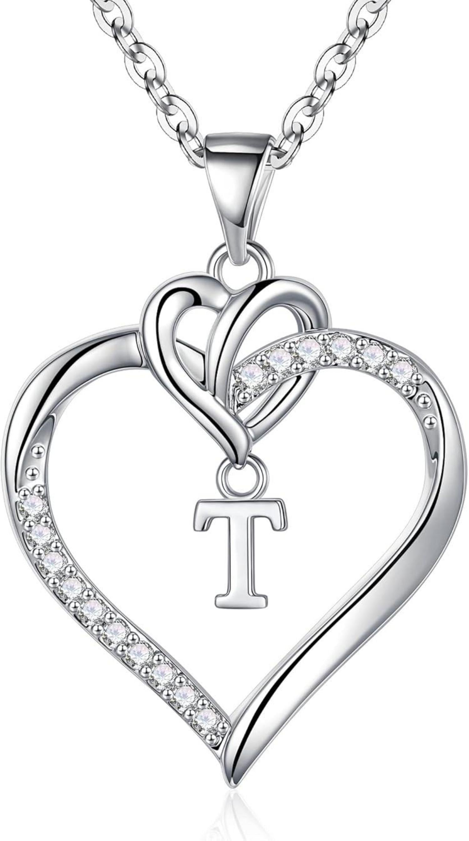 Herz Initial Halskette Zirkonia 14K Gold Damen Geschenk