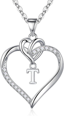 Herz Initial Halskette Zirkonia 14K Gold Damen Geschenk