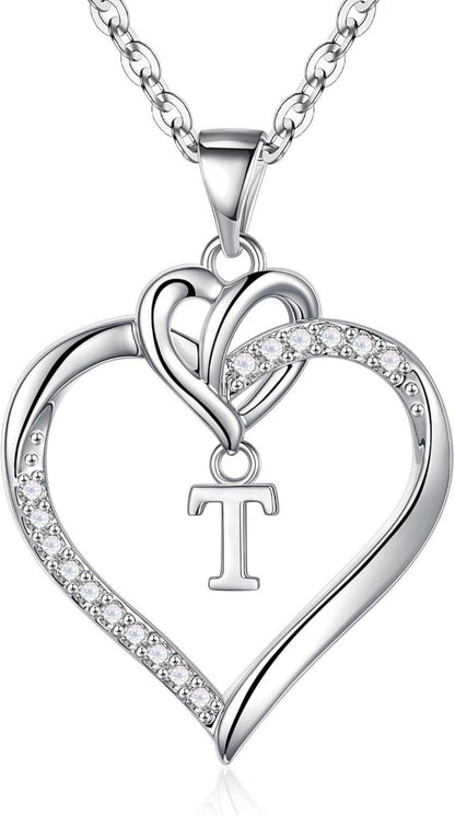 Herz Initial Halskette Zirkonia 14K Gold Damen Geschenk