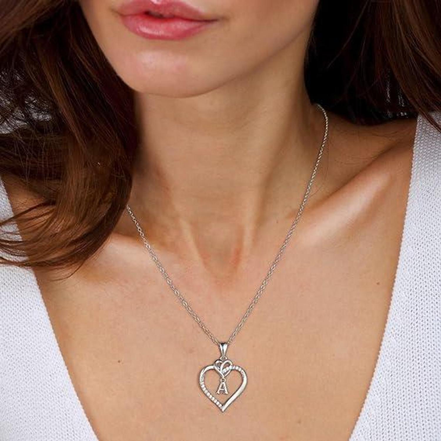 Herz Initial Halskette Zirkonia 14K Gold Damen Geschenk