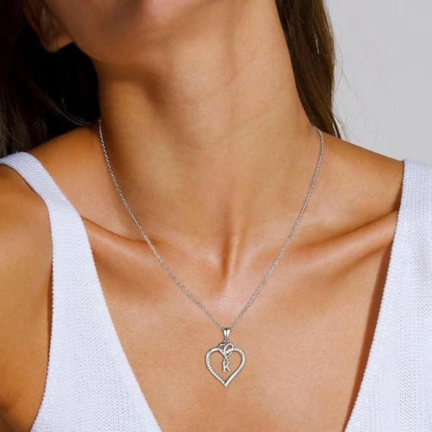 TINGN Herz Damen Halskette 14K Gold/Weißgold Vergoldet Zirkonia Buchstaben - Silber