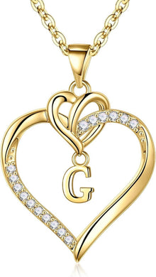 Gold Herz Initial Halskette Zirkonia Damen, 14K Vergoldet