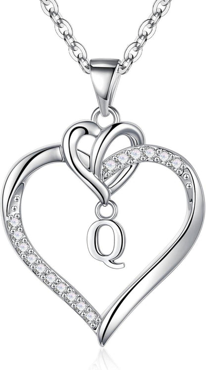 Valentinstag Geschenk Herz Initialen Halskette Zirkonia 14K Gold