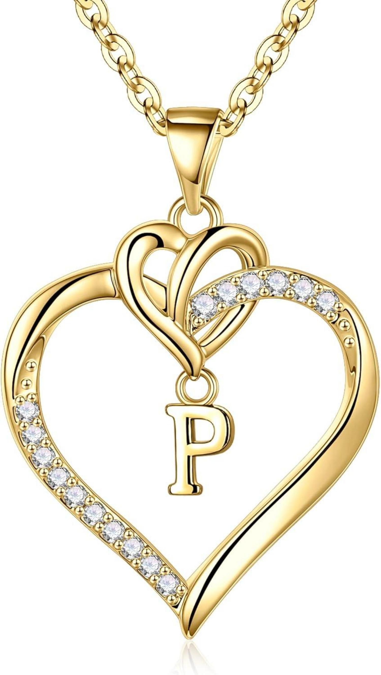 Kette Herz Damen Halskette 14K Gold Zirkonia Buchstaben Geschenke