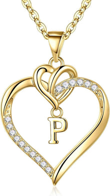 Kette Herz Damen Halskette 14K Gold Zirkonia Buchstaben Geschenke