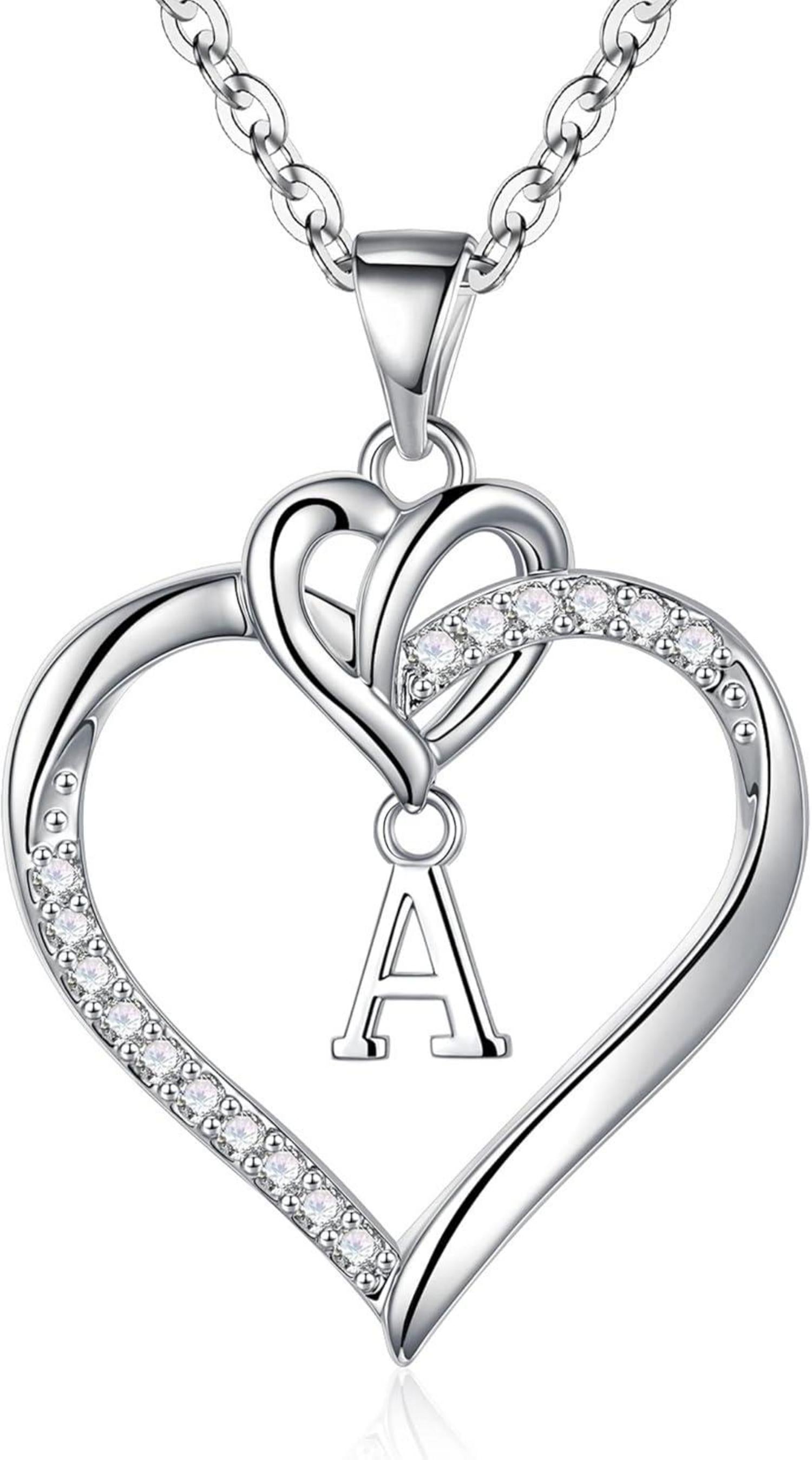 Valentinstag Geschenke Herz Initialen Kette Zirkonia Silber