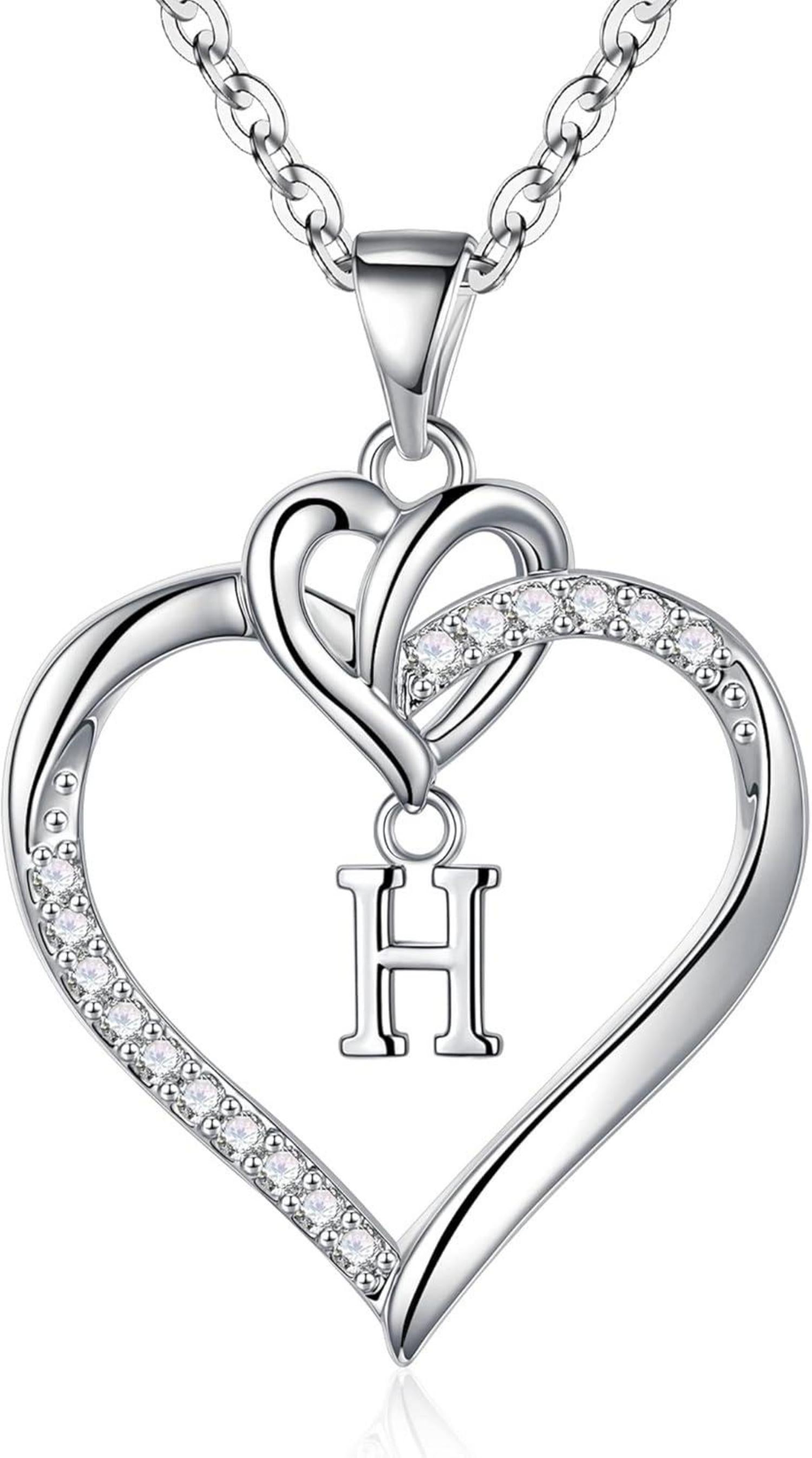Valentinstag Geschenke Herz Initialen Halskette Silber Zirkonia Gold