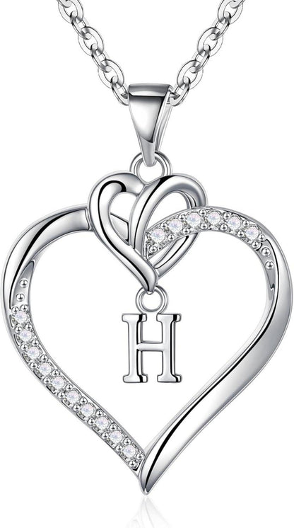 Valentinstag Geschenke Herz Initialen Halskette Silber Zirkonia Gold