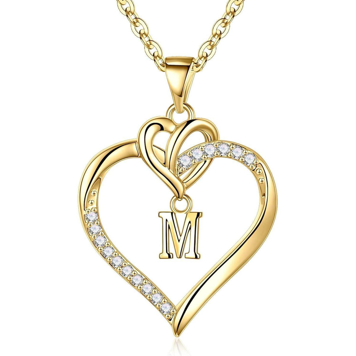 Herz Halskette Damen 14K Gold Vergoldet Zirkonia Anhänger Buchstabe