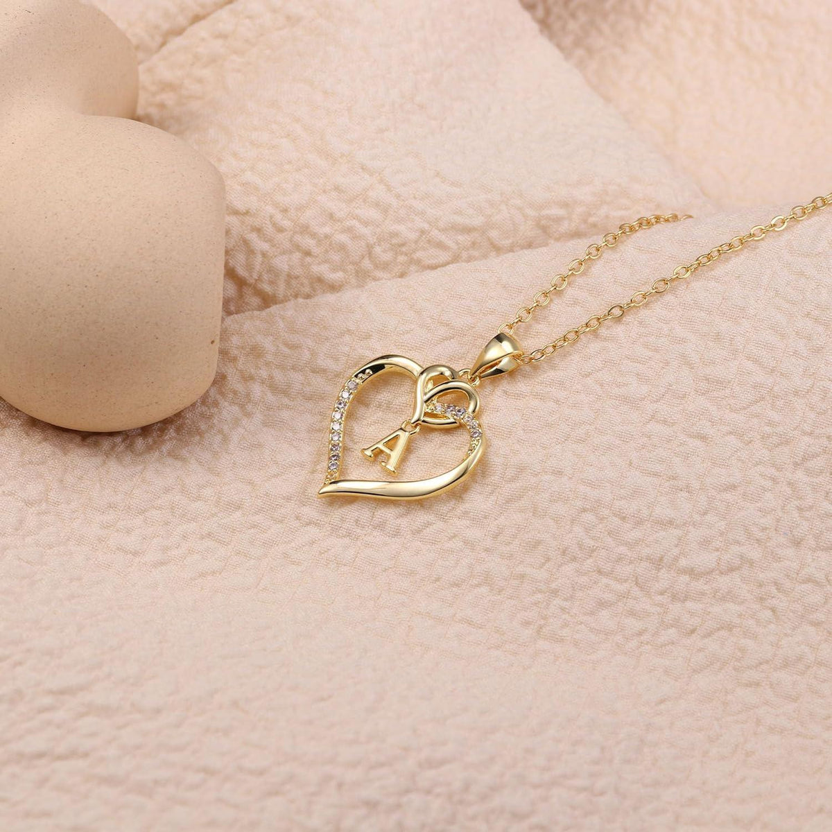 Herz Halskette Damen 14K Gold Vergoldet Zirkonia Anhänger Buchstabe