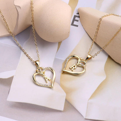 Herz Halskette Damen 14K Gold Vergoldet Zirkonia Anhänger Buchstabe
