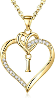 TINGN Valentinstag Herz Initialen Halskette 14K Gold Zirkonia