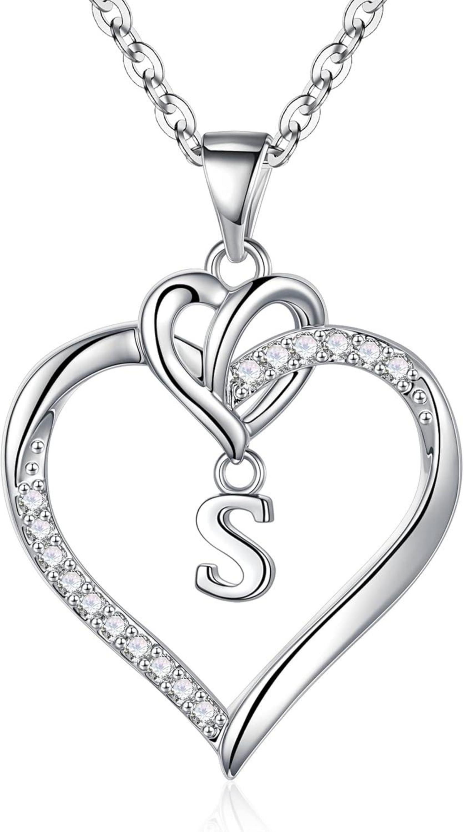 Herz Initial Halskette Damen Zirkonia Gold Vergoldet Silber