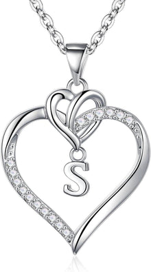 Herz Initial Halskette Damen Zirkonia Gold Vergoldet Silber