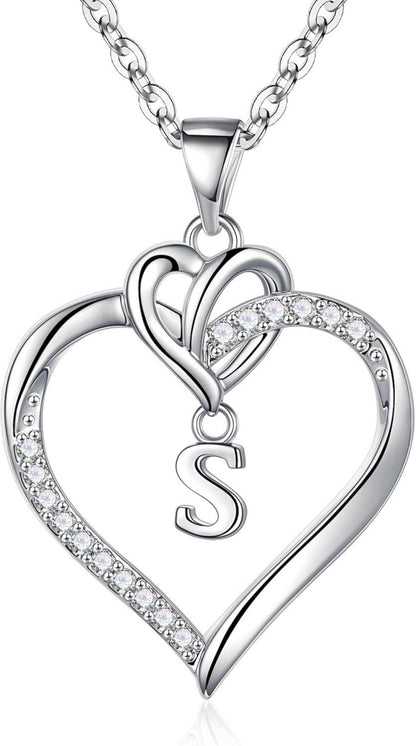 Herz Initial Halskette Damen Zirkonia Gold Vergoldet Silber