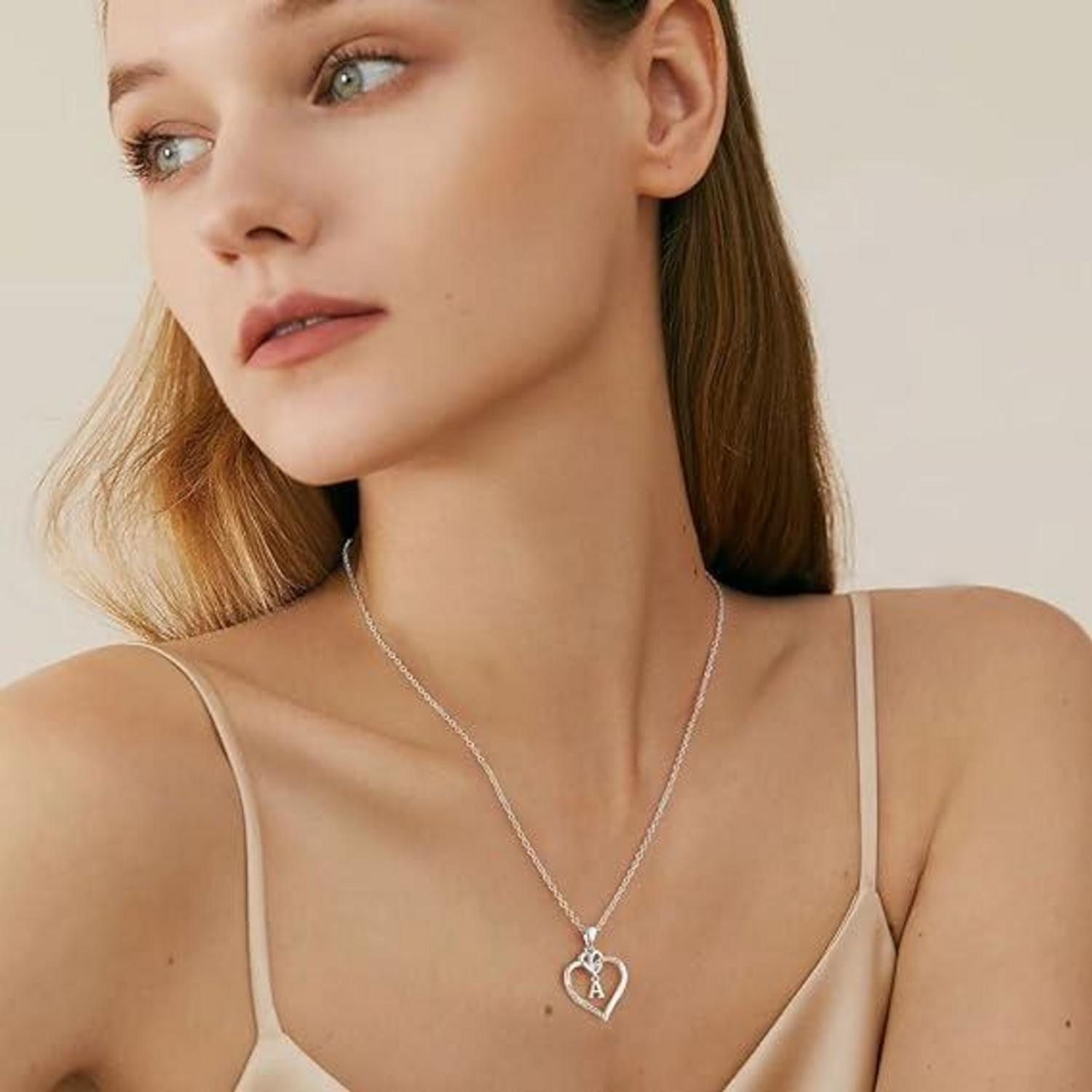 Herz Initial Halskette 14K Gold Vergoldet Zirkonia Damen