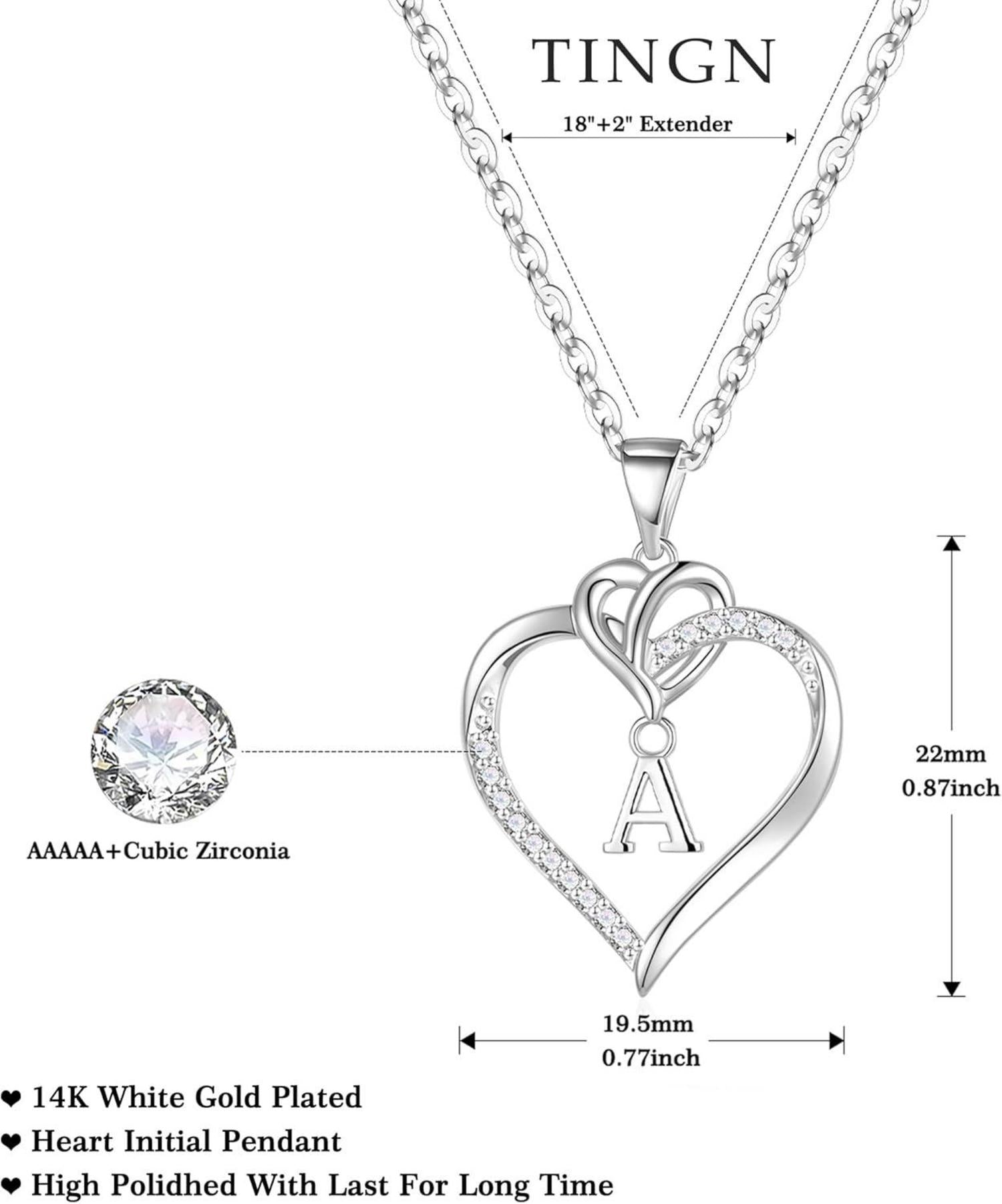 Herz Initialen Halskette 14K Gold/Zirkonia Buchstaben S - Silber
