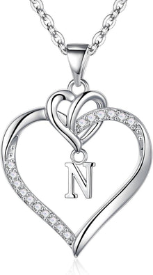 Herz Initialen Halskette 14K Gold Vergoldet Zirkonia Damen N Silber
