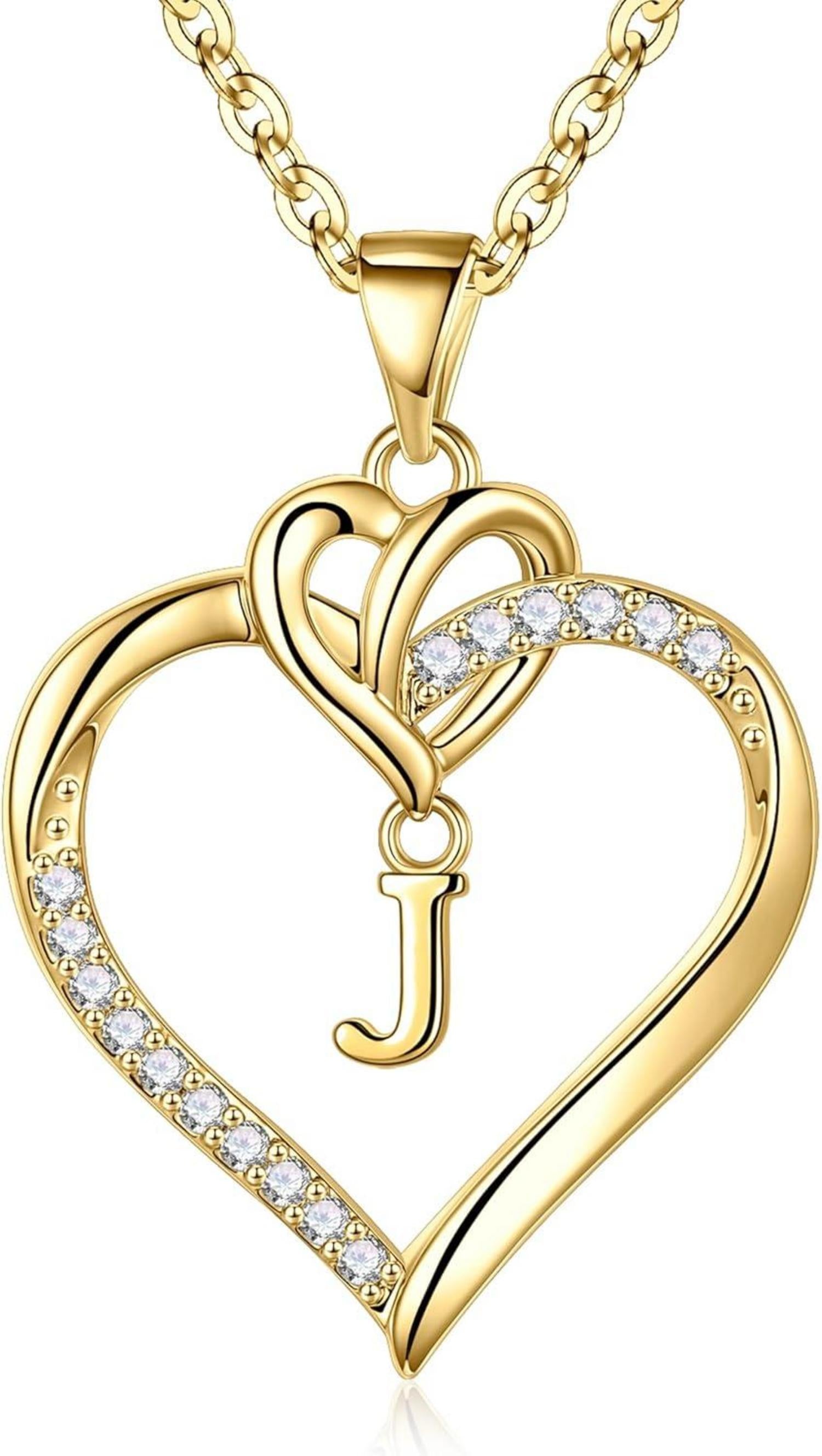 Zirkonia Herz Kette Gold 14K Initialen Halskette Damen