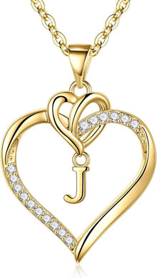 Zirkonia Herz Kette Gold 14K Initialen Halskette Damen