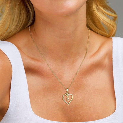 Zirkonia Herz Kette Gold 14K Initialen Halskette Damen