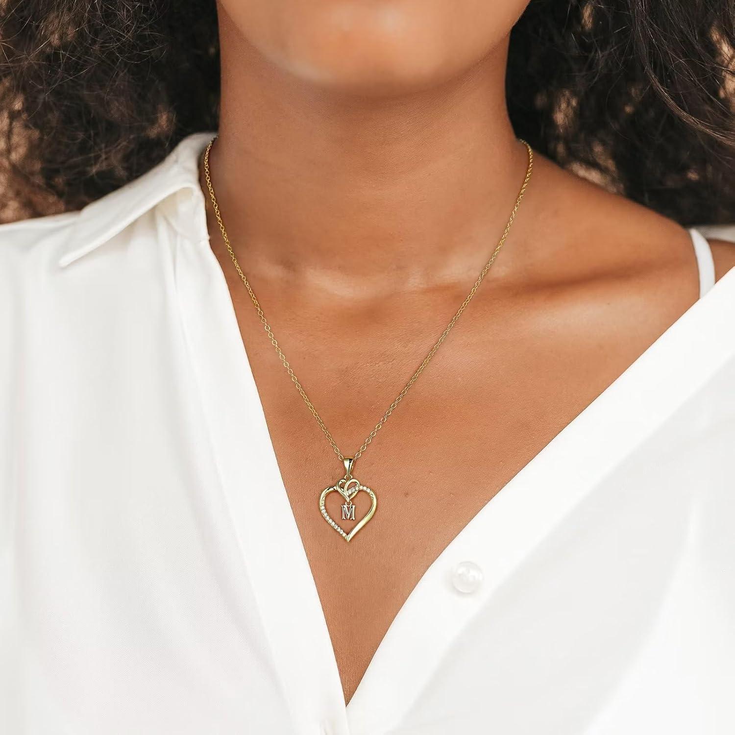TINGN Herz Initial Halskette 14K Gold Vergoldet Zirkonia Buchstaben Kette J