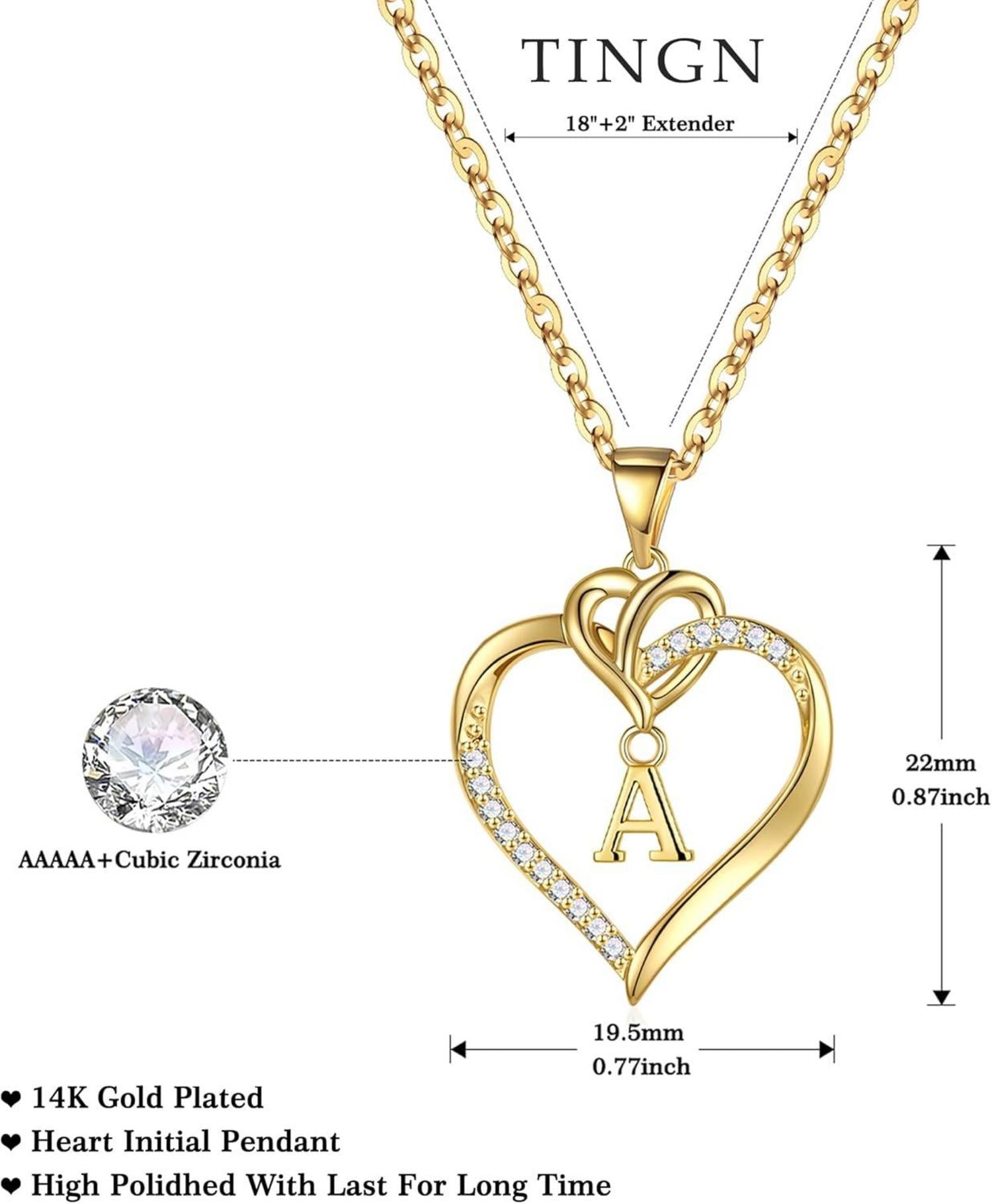 Valentinstag Geschenk für Frauen - 14K Gold Herz Halskette Zirkonia Buchstabe J