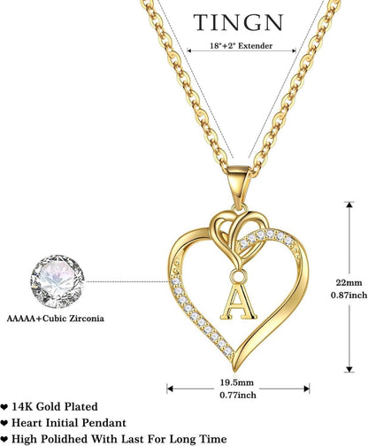 Valentinstag Geschenk für Frauen - 14K Gold Herz Halskette Zirkonia Buchstabe J
