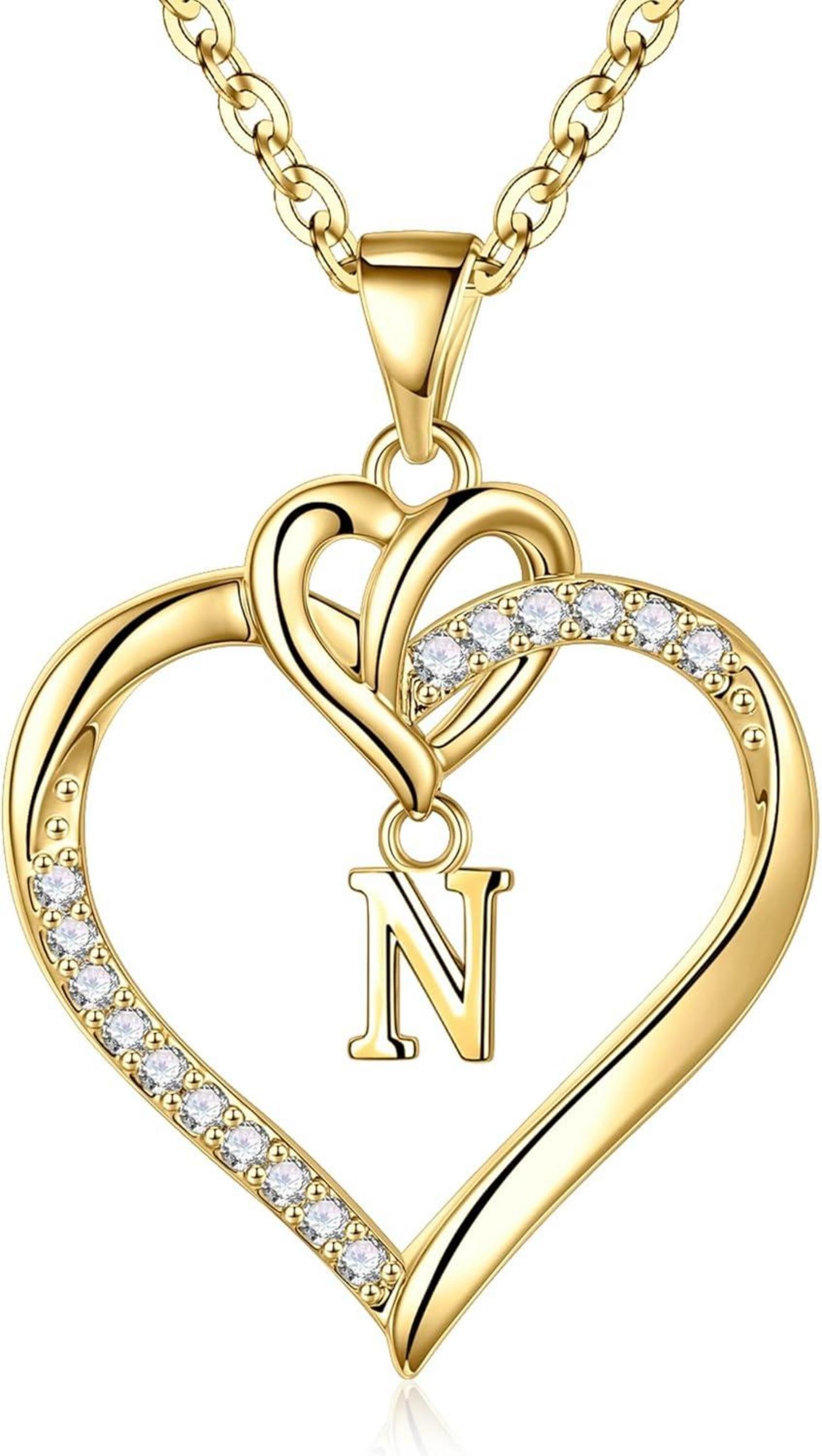 Herz Initiale Halskette 14K Gold Zirkonia Geburtstagsgeschenke