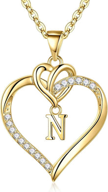 Herz Initiale Halskette 14K Gold Zirkonia Geburtstagsgeschenke