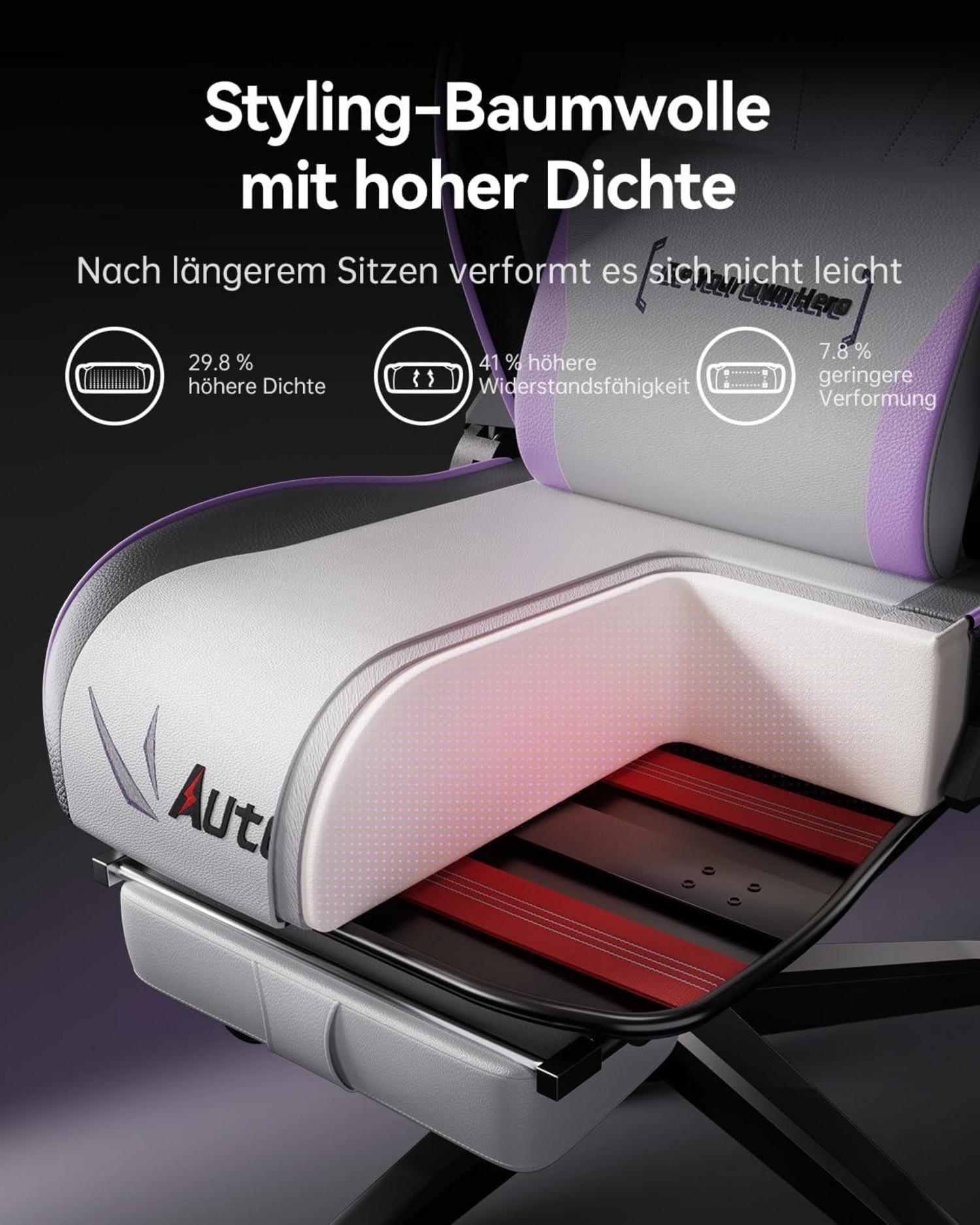 AutoFull Ergonomischer Gaming Stuhl Weiß mit Fußstütze, Kopfstütze, Lendenwirbelstütze & Verstellbarer Neigung