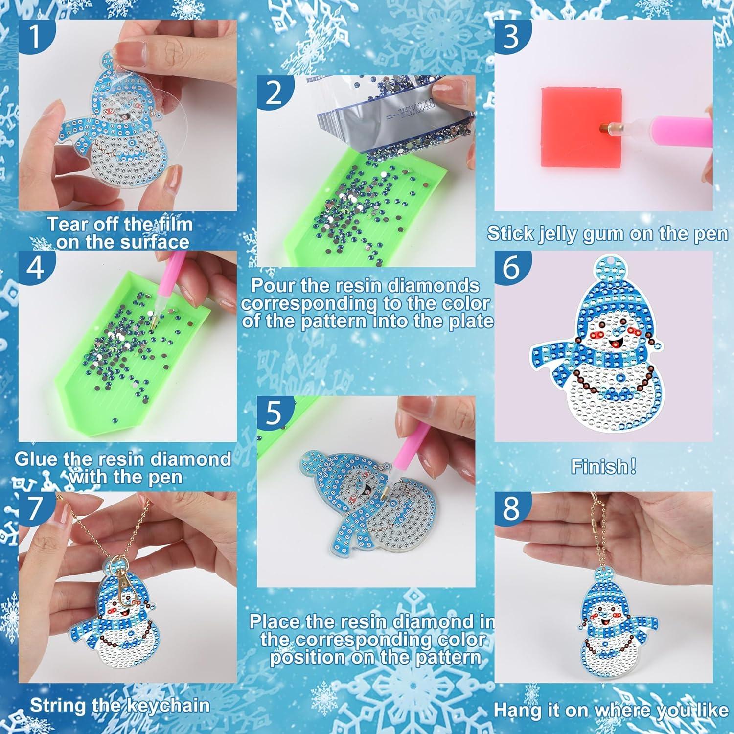 12er Set Schneemann Diamant Painting Weihnachtsanhänger DIY