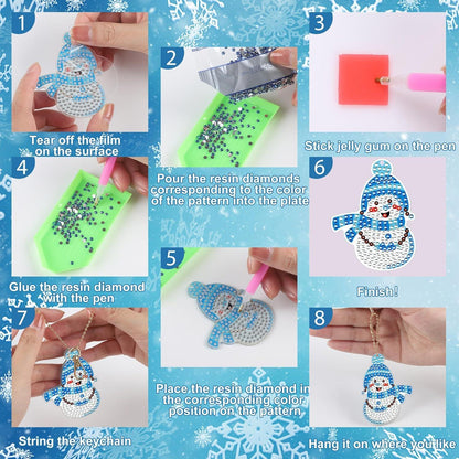 12er Set Schneemann Diamant Painting Weihnachtsanhänger DIY