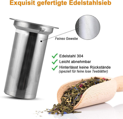 Teekanne 1200ml Borosilikatglas mit Siebeinsatz Stövchen Edelstahl Deckel 50