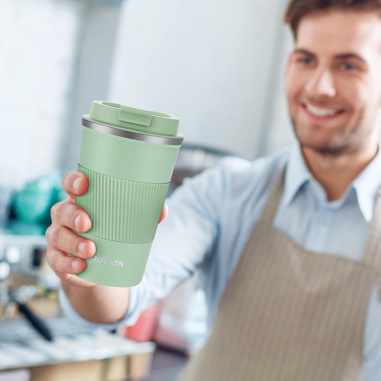 Aolieh Thermobecher Edelstahl Kaffeebecher Isolierbecher 380ml Grün