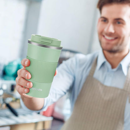 Aolieh Thermobecher Edelstahl Kaffeebecher Isolierbecher 380ml Grün