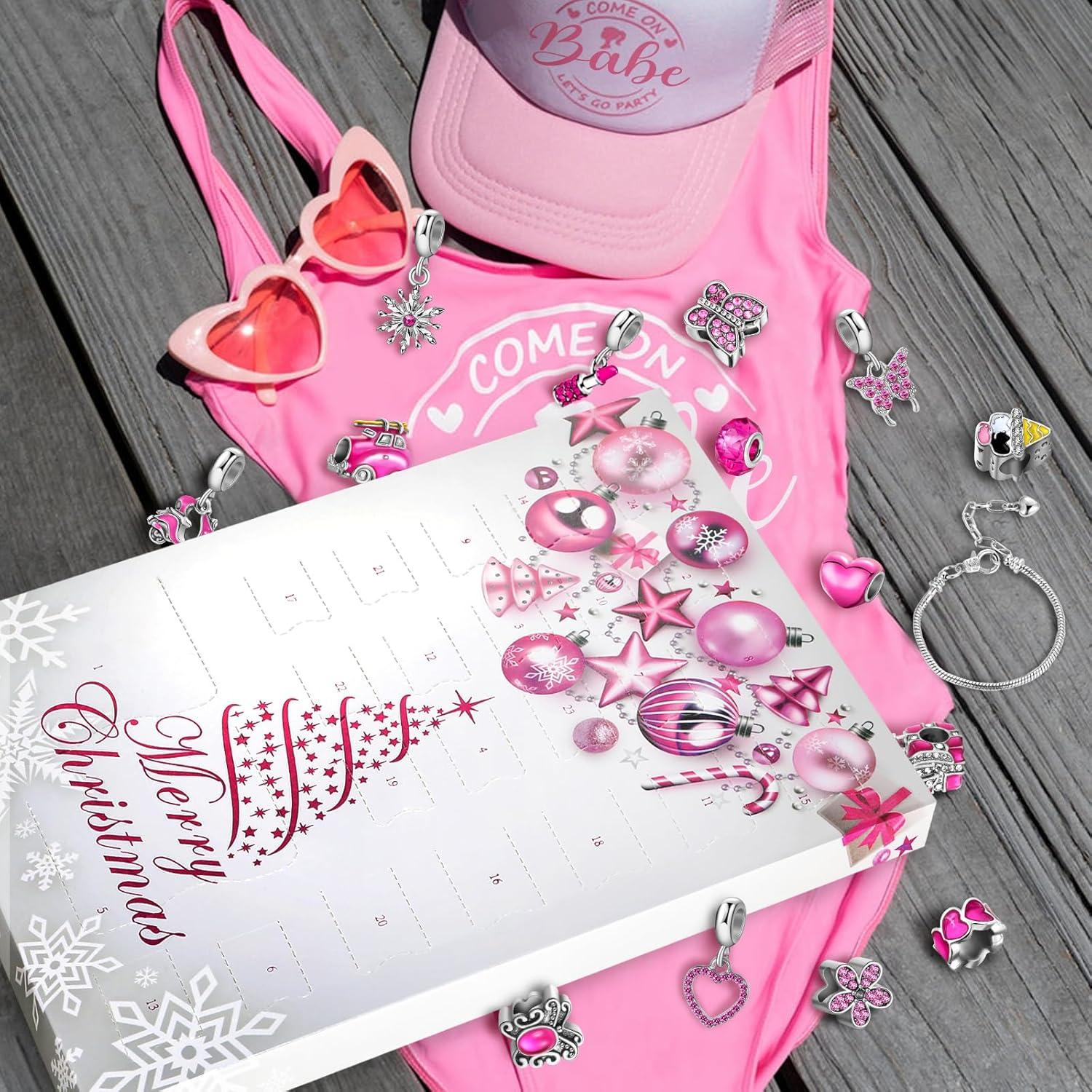 Rosa Schmuck Adventskalender für Mädchen DIY Herstellungsset 2024 Weihnachts-Countdown