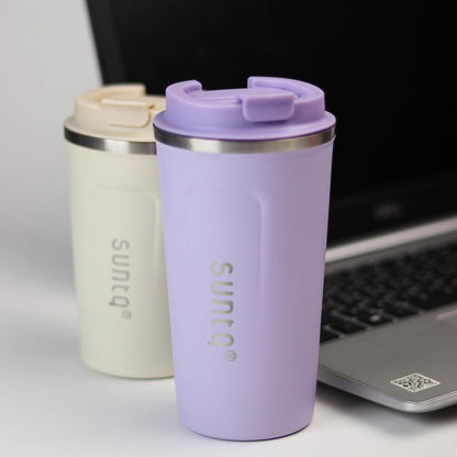 Kaffeebecher Edelstahl Doppelwand Isoliert Auslaufsicher Lila 380ml