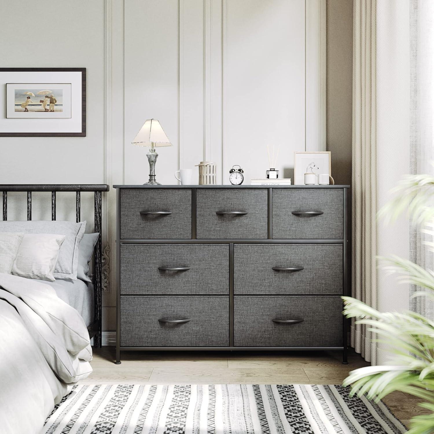 YITAHOME 7 Schubladen Kommode Stoff Schwarz Grau