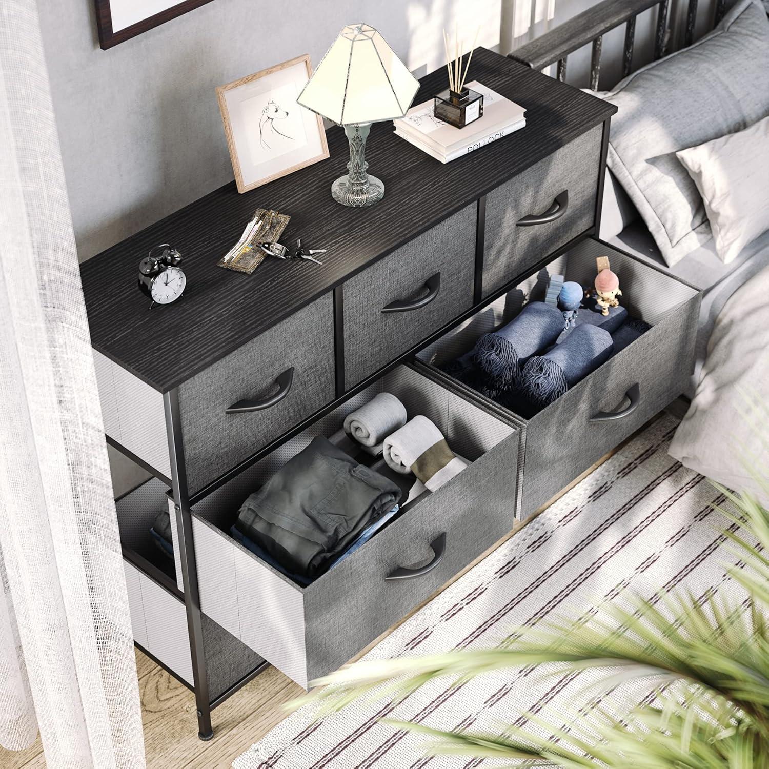 Kommode Schrank 7 Schubladen Stoffgriffen Aufbewahrungskommode Schwarz