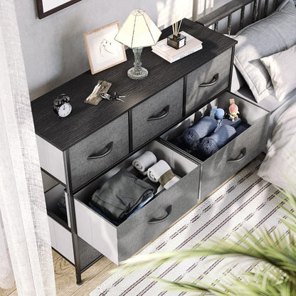 Kommode Schrank 7 Schubladen Stoffgriffen Aufbewahrungskommode Schwarz