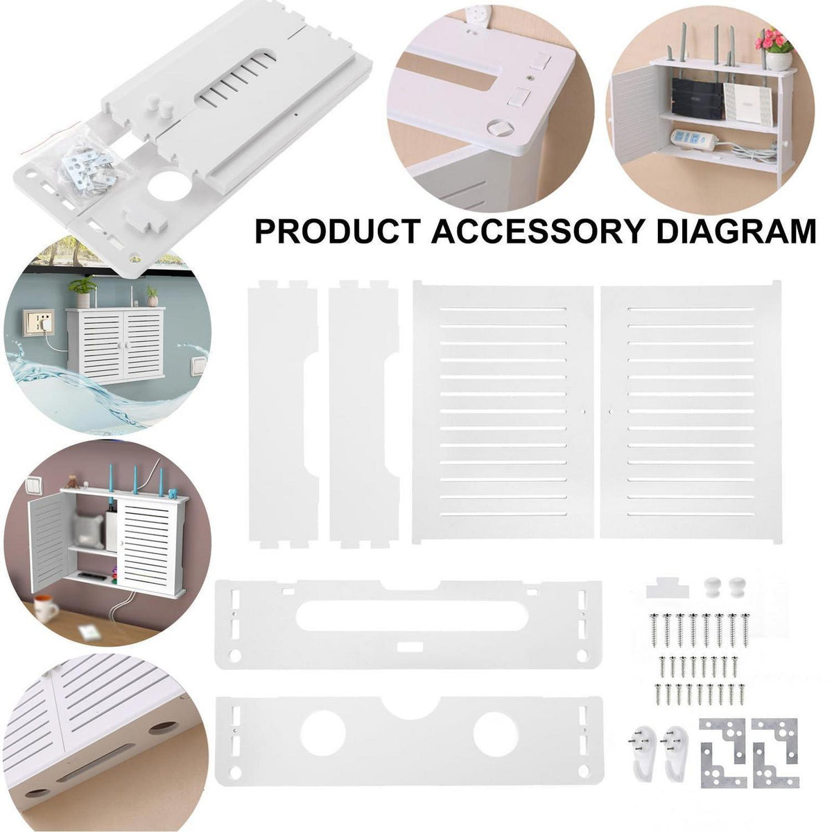 Wandregal PVC für Router mit 2 Ebenen & Kabelmanagement