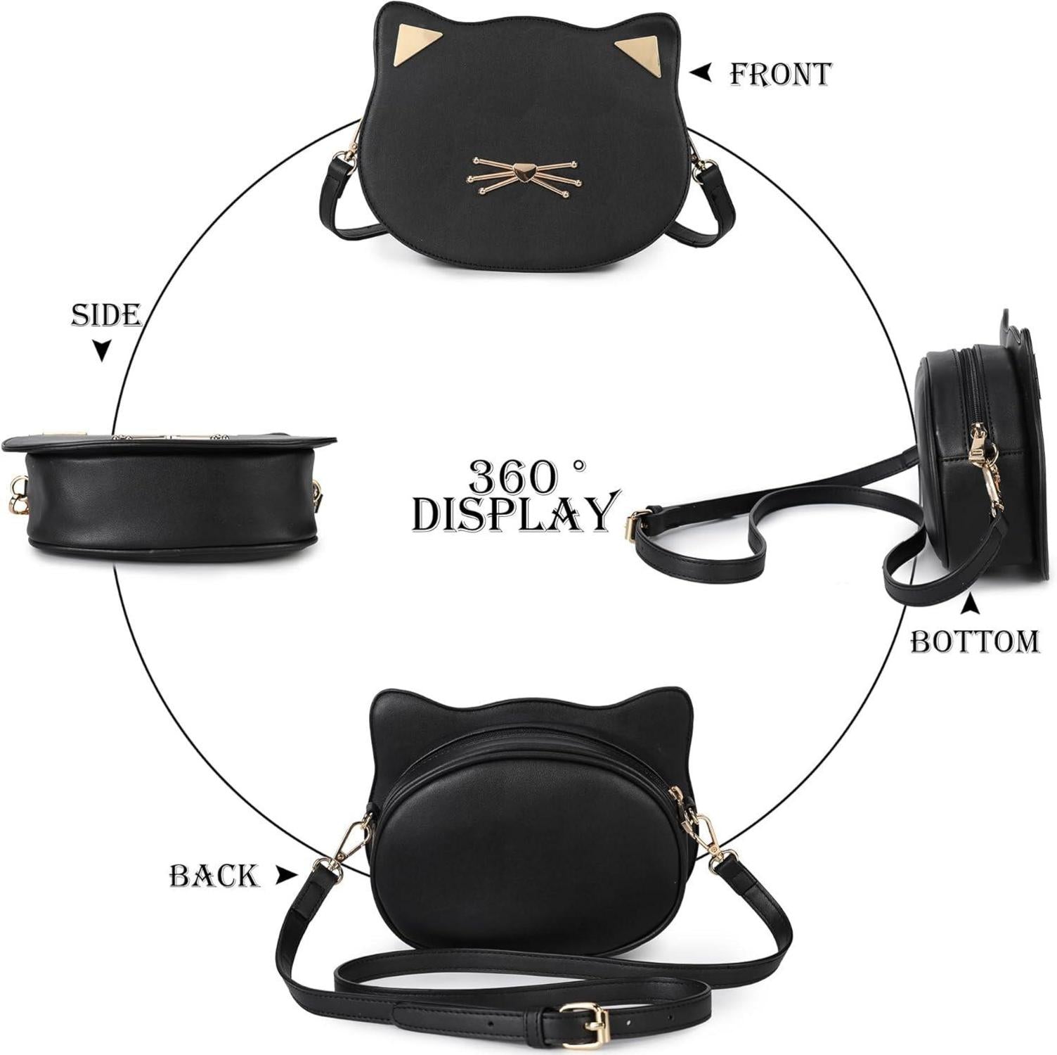 Katze Geldbörse Mädchen Geschenk Crossbody Umhängetasche Schwarz
