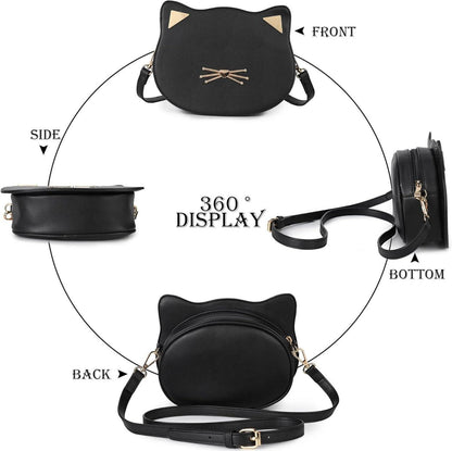 Katze Geldbörse Mädchen Geschenk Crossbody Umhängetasche Schwarz